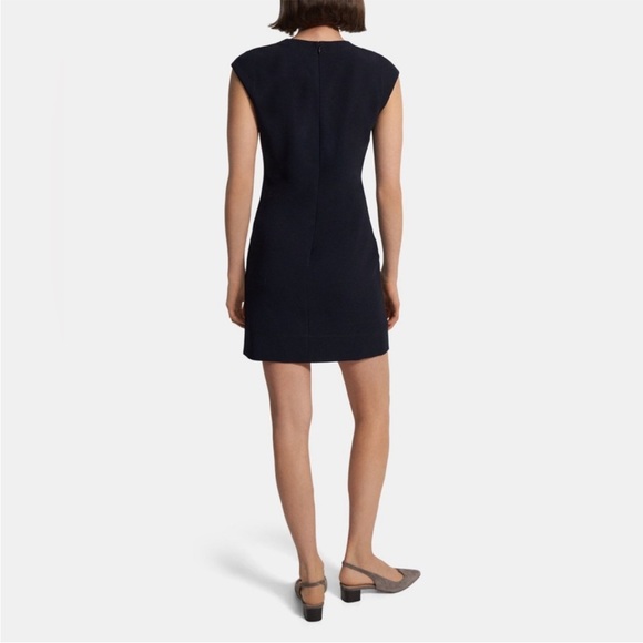 Theory Embroidered Shift Dress Admiral Crepe Navy Blue Black Size 4 - Picture 3 of 9